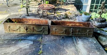 A Pair Of Outdoor Caste Iron Planters - Very Heavy