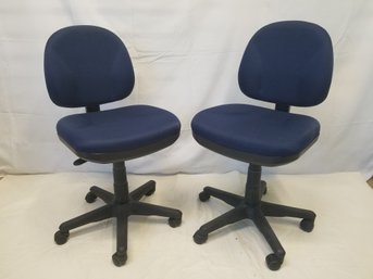 Pair Of Blue Fabric Upholstered Adjustable Height Posture Office Chairs  #1