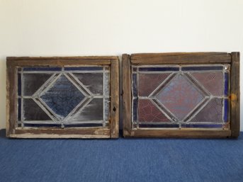 Early Stained Glass Framed Windows Lot Of 2