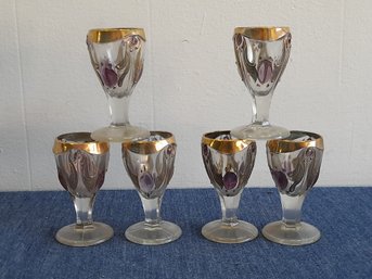 Gold And Purple Designed Stemmed Glasses