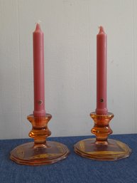 Pink Depression  Candle Sticks