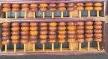 Vintage Chinese Wooden Abacus - Lotus Flower Brand Made From Chinese Redwood And Brass