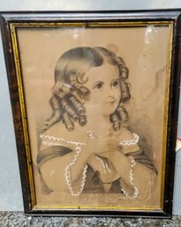 Antique Charcoal Portrait Of 19th Century Girl