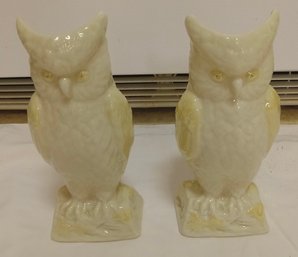 Two Belleek Porcelain Owls