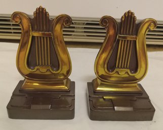 Pair Of Metal Lyre Bookends