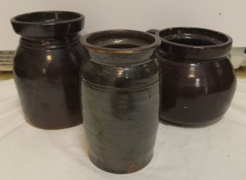 Three Pieces Of Glazed Stoneware