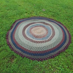 ANTIQUE/VINTAGE HANDMADE BRAIDED ROUND RAG RUG