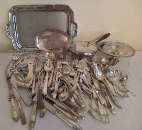 Large Lot Of Silver Plate Flatware, Trays, And Accessories