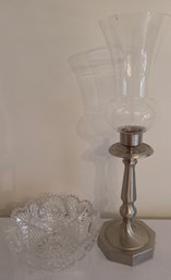 Deep Cut Crystal Bowl And Pewter Candlestick