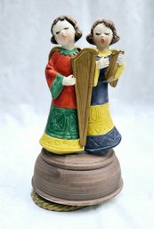 Vintage Rotating Ceramic Angel Music Box, Hand Painted, Tested Works, Rotates And Plays Silent Night.