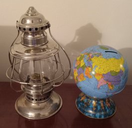 Chrome Lantern And Tin Globe