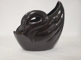 Vintage Black Pottery Swan Planter