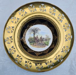 Regency Bone China Plate Set Of 4 In Brass Frames 10' Diameter  Old English Scenes (each Different)