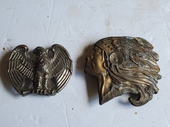 Two Vintage Eagle & Indian Head Belt Buckles - Including AVON