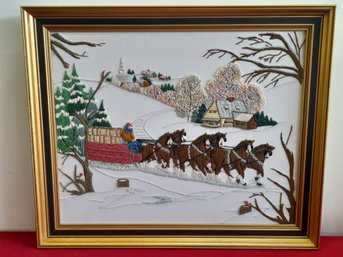 Winter Horse Pulled Wagon Embroidery Art