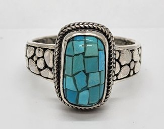 Artisan Collection Of Bali, Turquoise Mosaic Ring In Sterling