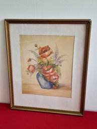 Signed Blue Vase Watercolor