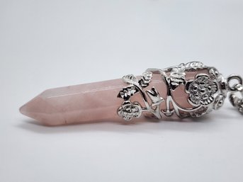 Rose Quartz Pointer Pendant Necklace In Silvertone & Stainless