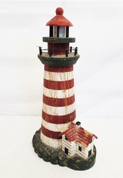 Decorative 14' Tabletop Red White Striped Wooden Lighthouse