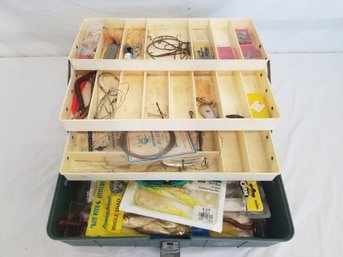 Vintage Green Tackle Box With Assorted Tackle