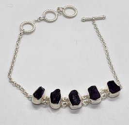 Rough Cut Amethyst Toggle Clasp Bracelet In Sterling