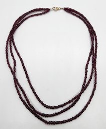 Sparkling Rhodolite Garnet Beaded Triple Strand Drape Necklace In Sterling