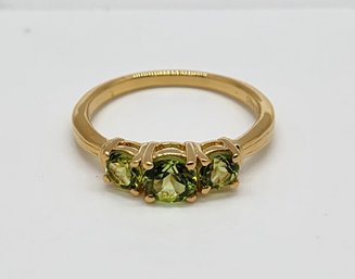 Arizona Peridot 3 Stone Ring In Yellow Gold Over Sterling