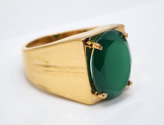 Green Onyx Men's Ring In Plated Yellow Gold Stainless Steel