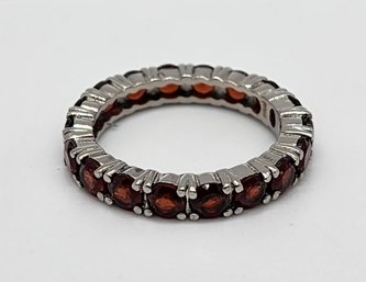 Red Garnet Eternity Band Ring In Stainless