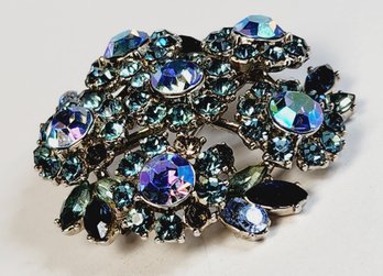 Large Vintage Blue  Rhinestone Pin/Brooch