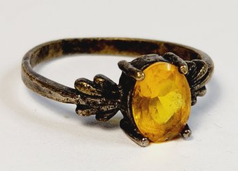 Vintage Sterling Silver Citrine Stone Ring