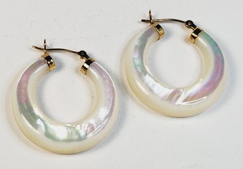 1 Of A Kind Vintage Mother Of Pearl 14k Yellow Gold Hoop Earrings