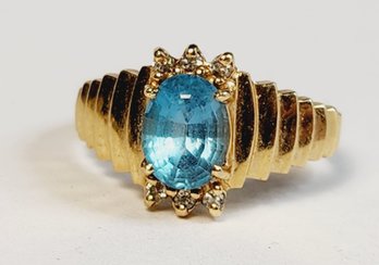 Vintage 14k Yellow Gold AQUA MARINE Stone Solid Ring