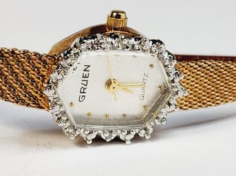 NEW Vintage Gruen Quartz Ladies Watch W/ Crystal Accents Stainless Steel ($200.00 Price Tag)