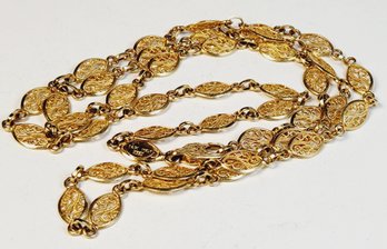 Fabulous  Heavy 14k Italian Yellow Gold  24' Flat Elegant Filigree Link Necklace