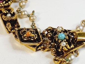 Unique Vintage Gold Tone Cameo And Multi-Stoned Layered Bracelet