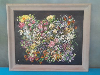 Floral Oil On Board With Black Background