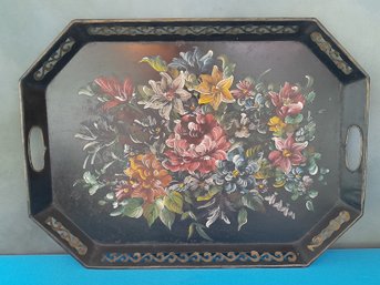 Black Floral Handled Tray