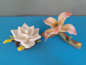 Porcelain Flower Figurines Set Of 2