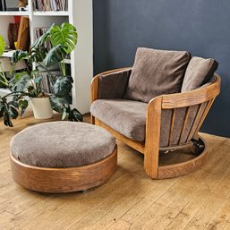 Vintage Howard Furniture / Flexsteel Solid Wood Modern Chair & Ottoman