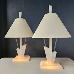 Pair Late 50s Moss Lighting San Francisco Lucite Atomic Lamps