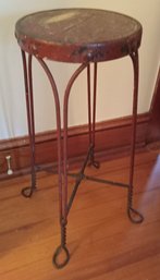 Single Iron Stool With Wooden Seat