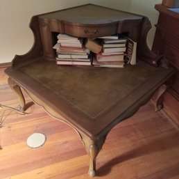 French Provincial Leather Top Corner Table