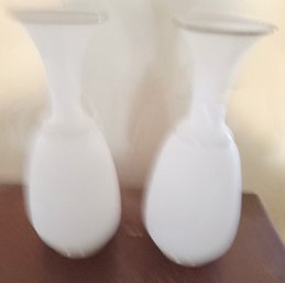 Pair Of Satin Glass Vases With Gold Rims