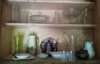Two Shelves Of Miscellaneous Glass And Porcelain