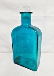 Vintage Large Teal 17' Square Glass Decorative Bottle/vase