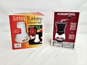 Manual Kuissential Coffee Grinder And Cooks Choice Ceramic Sittin Turkey Steamer- NOS