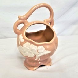 RARE Antique Weller Art Pottery Cameo Peach 1930s Basket 7.5'  Vase