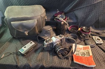 Honeywell Pentax Spotmatic Camera And Multiple Lens Lot With Camera Bag & Light Meter