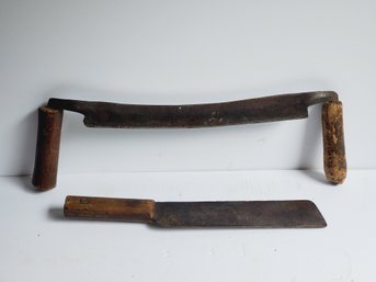 Antique Hand Tools - Wood Handled Draw Knife & Long Blade Knife